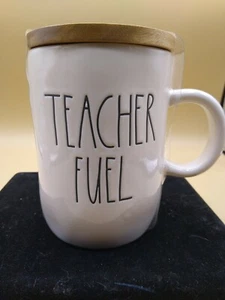 NEW Rae Dunn TEACHER FUEL MUG + Wooden Coaster Lid Christmas Gift Appreciation - Picture 1 of 4