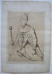 Maria Theresia von Österreich im königlichen Ornat Orig Radierung um 1850 - Bild 1 von 1