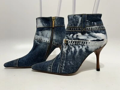 Vtg DOLCE & GABBANA BLUE DENIM WHITE PAINT STAINED BOOTS 36 - Image 1 of 4