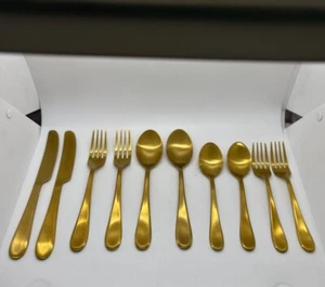 Knife Fork Spoon Set For Two College Dorm Starter 10 Pieces Cambridge Brass - Picture 1 of 20