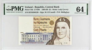 Irland | 1999 | 5 Pounds | P.75b | RTM 398239 | PMG GRADED | UNC - Bild 1 von 2
