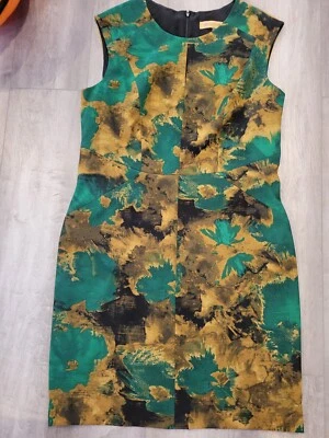 Nipon бутик женское платье размер 12 зеленый/золотой без рукавов назад молнии Shift разрез  - Изображение 1 из 4