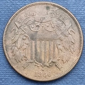1866 Two Cent Piece 2c Better Grade XF #56663 - Picture 1 of 2