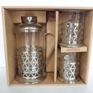Brandani French Press Coffee Maker 3 Piece Set Stainless Steel With 2 Cups New - Picture 1 of 16