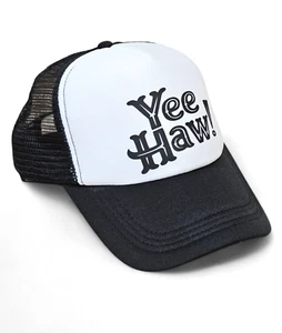 BLACK & WHITE FOAM TRUCKER HAT W/ YEE HAW! DESIGN ADJUSTABLE OSFM UNISEX NEW - Picture 1 of 8