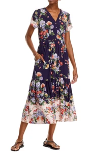 JOHNNY WAS ELSA HENLEY TIERED KNIT MIDI DRESS COLOR BLACK MULTI SZ LARGE ~NWT - Picture 1 of 7