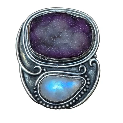 Broche colgante de plata esterlina púrpura de cuarzo druzy de diseñador June Rosen López Foto 1 de 2