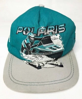 Vintage K-Products Polaris Snowmobile Baseball Snapback Cap Hat Teal Blue USA - Image 1 of 4