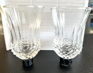Set of 2 Vintage Clear Cut Diamond Pattern Glass Candle Votive w/ Stems, 4 3/4" - Picture 1 of 6