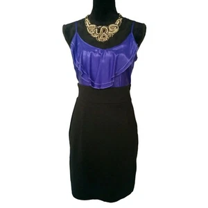 MISS SHOP Mini Dress - Purple Satin Black Ruffle Pencil Club 90s Vintage - 12 - Picture 1 of 6