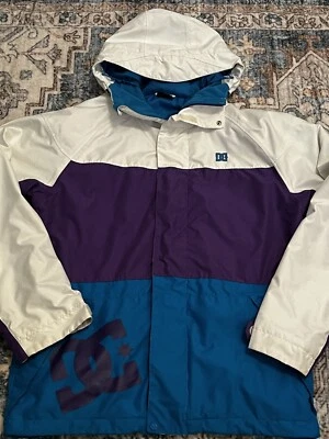 DC Winter Jacket Mens Small White Purple Blue Colorblock Insulated Hooded Exotex - Image 1 of 4