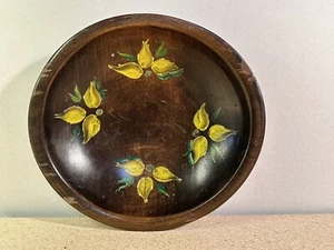 Vintage Hand Painted Floral Wooden Bowl Yellow Flowers - Picture 1 of 8