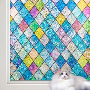 rabbitgoo Stained Glass Window Film Decorative Rainbow Colorful Lattice Sticker - Picture 1 of 9