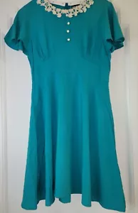 DANGERFIELD Retro Teal Dress Size 10 Vintage Style Lace Daisy Collar - Picture 1 of 4