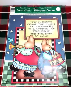 Vintage 1994 Daisy Kingdom Christmas Window Cling Decor Bunny Music Eureka Stick - Picture 1 of 12