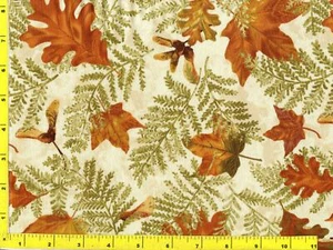 Herbst Eiche Ahornblätter & Farne auf hellbraun Meterware CFALEA09815 - Bild 1 von 1