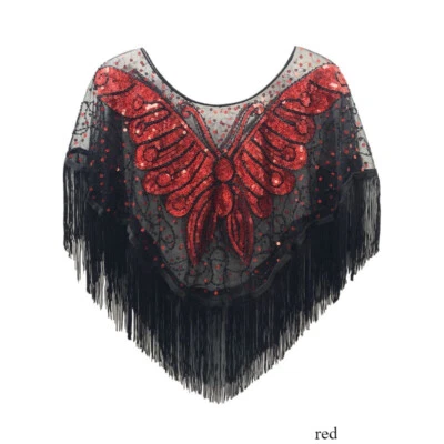 Lady Bling Butterfly Sequin Mesh Shawl Tassel Wrap Cheongsam Cape Evening Party - Image 1 of 4