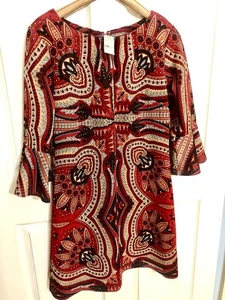 New York & Company Paisley Vivid Boho Chic Bell Sleeves Retro Dress NWT MSR $69 - Picture 1 of 7
