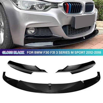 For BMW F30 F31 M Sport 2012-2018 Gloss Black Front Bumper Splitter Carbon Fiber - Image 1 of 4