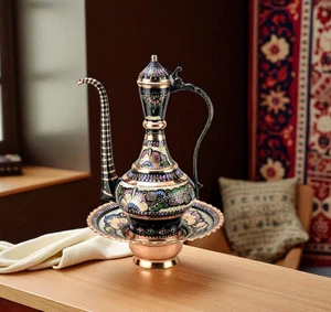 Handgefertigter Kupfer Ewer Krug mit Tablett 38 cm 15 Zoll, Wohndeko, türkischer Ibrik - Bild 1 von 14