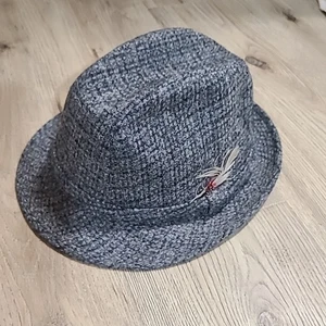 Vintage Harris Tweed 100 % schottische Wolle Fedora handgewebt L 7 1/4 Herren grau blau - Bild 1 von 14