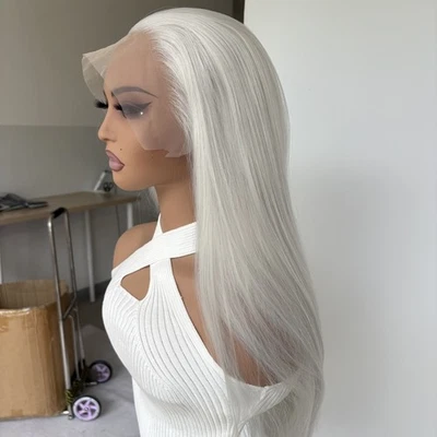 Pre Plucked Synthetic Hair Women Lace Front Wig Silver Gray Long Straight - Image 1 of 4