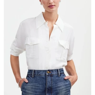 Madewell Alexa Chung Pleat-Pocket Button-Up Shirt Womens Sz M White Long Sleeve - Image 1 of 4