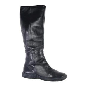 VALGA Kniehohe Stiefel Eckige Zehenpartie Winter Schwarz Leder Gr. 38 EU 7,5 US ITALIEN - Bild 1 von 8