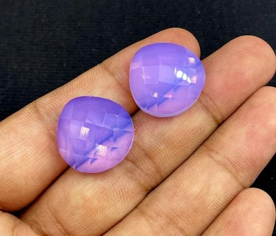 Lavender Quartz Checker Cut Heart Cabochon Loose Gemstone, 20x20 MM 1 Pair 48Ct. - Image 1 of 4