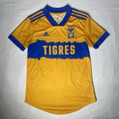 Camiseta de fútbol Adidas Tigres para hombre pequeña UANL 2020-2021 réplica local dorada y azul Foto 1 de 4