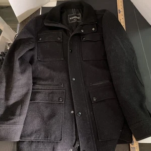 EXPRESS MEN'S BLACK WOOL BLEND FULL ZIP JACKET/MOCK NECK/POCKETS - SIZE MEDIUM - Picture 1 of 24
