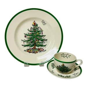 Spode England Christmas Tree 3-teiliges Buffet Set Teller Untertasse Tasse Becher mit Box - Bild 1 von 12