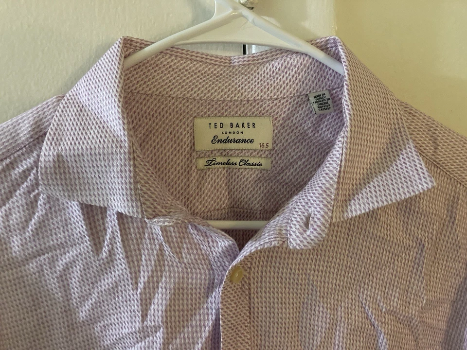 Camisa de vestir Ted Baker Endurance para hombre talla 16,5 rosa manga larga abotonada Foto 1 de 4