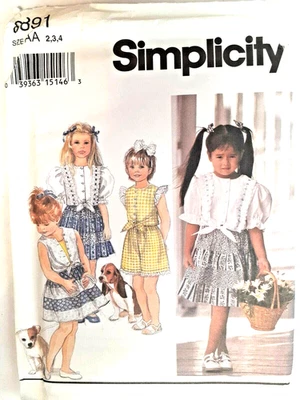 Simplicity 8891 Tiered Skirt Shorts Tie Waist Top Sewing Pattern Girls 2 3 4 UC - Image 1 of 4