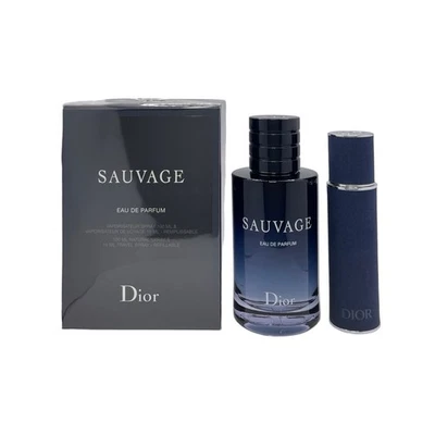 JUEGO DE 2 PIEZAS DIOR SAUVAGE 3,4 FL OZ EAU DE PARFUM + 10 ML-SPRAY VIAJE RECARGABLE NUEVO Foto 1 de 4