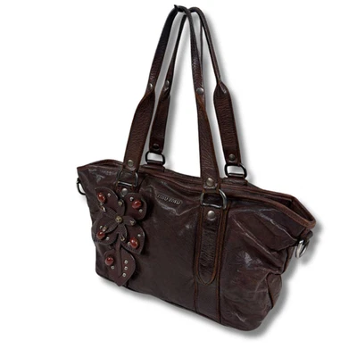 Bolso de Hombro Miu Miu Años 90 Archivo Flor Cuero Marrón 28x19x15 De Colección NNAy58 Foto 1 de 4