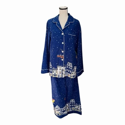 Conjunto de pijama de Natal Nick & Nora L azul Papai Noel trenó paisagem urbana - Imagem 1 de 4