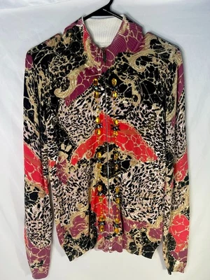 Boston Proper Jeweled Zip Up Cardigan Sweater Cheetah/Leopard Multi-Print ~ M - Image 1 of 4