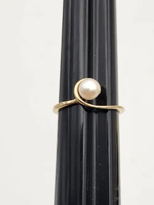 Estate 14k Yellow Gold Solitaire Pearl Bypass Ring Size 6.5 1.9 Grams - Picture 1 of 10