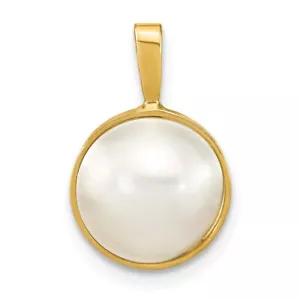 14k Gelbgold 10-11mm weiße Salzwasser Mabe Perle Anhänger 1,52gm L-0,64 Zoll - Bild 1 von 4