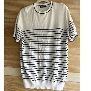 Paul Jones Knit Lightweight Short Sleeve Shirt Mens Large White Black Stripes - Picture 1 of 3