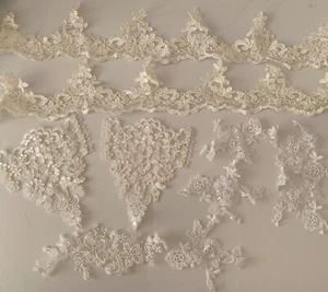 Bundle 10pcs ivory white floral sequins lace applique motif sew on lace trim - Picture 1 of 12