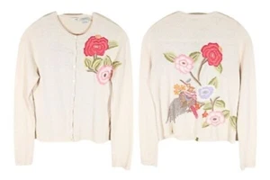 Rare Vintage Y2K ODILLE ANTHROPOLOGIE Peacock Floral Embroidered Cardigan Sz S - Picture 1 of 9