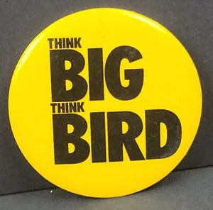Vintage 1970s Pinback Pin Button Think Big Think Bird Construction Yellow  - Picture 1 of 9