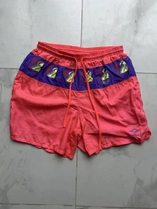 Vintage 90s Umbro Neon Color Block Nylon Sand Soccer Shorts Large USA VTG - Picture 1 of 6