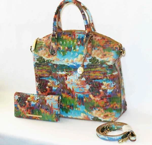 BRAHMIN One of a Kind COLORADO Blue/Green/Yellow Lg DUXBURY & WALLET NWT   SALE - Picture 1 of 9