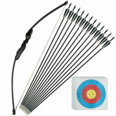 30/40LB Archery Recurve Wood Bow Longbow Set Arrow Adult Outdoor Hunting Target - Image 1 of 4