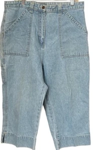 Vintage Womens Jeans 90s Bill Blass Capri Carpenter High Rise Blue Denim Size 16 - Picture 1 of 7