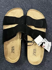 Zara Slip On Black Suede Buckel Sandals Women’s Size 9 - Picture 1 of 3