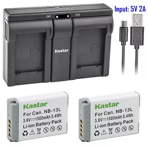 Kastar 2 Battery & Dual Slim USB Charger for Canon NB-13L NB13L CB-2LH - Picture 1 of 4